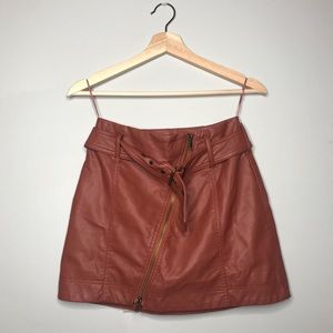Free People Rust Vegan Leather Belted Retro Skirt
